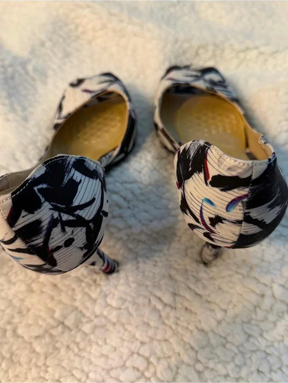 Unisa White Floral Peep-Toe Heels with Black and Blue Accents